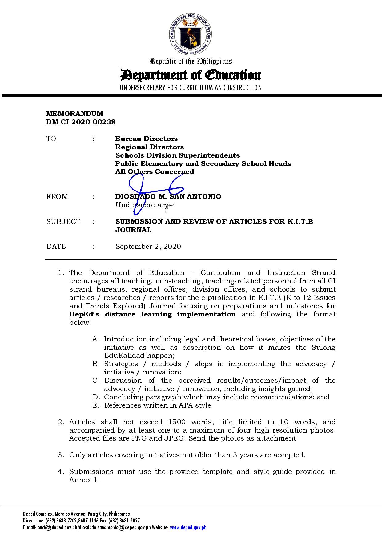 LCC expresses support to DepEd – CI’s Submission and Review of Articles ...